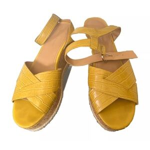 Marc Fisher Yellow Vegan Platform Wedge Espadrille Sandal Ankle Strap Size 9 1/2